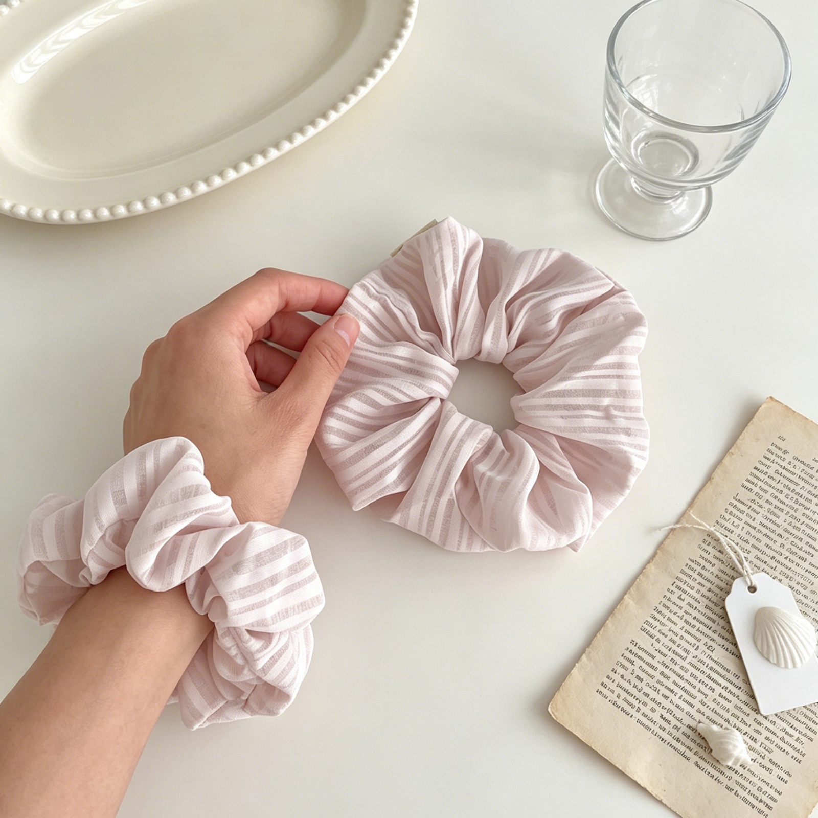 Pink Stripe Chiffon Scrunchies - Women'S Work Accessories บทวิจารณ์และราคา