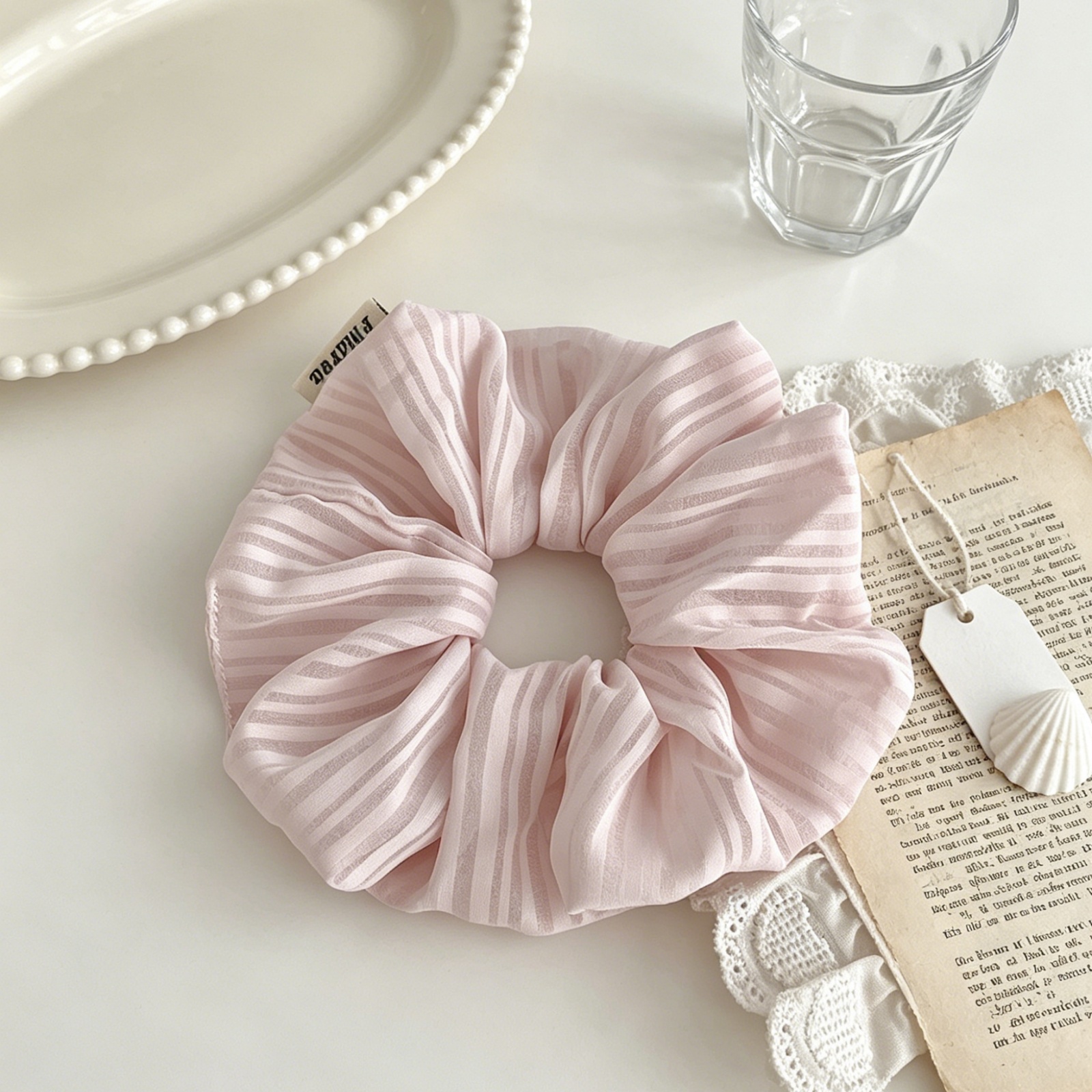 Pink Stripe Chiffon Scrunchies - Women'S Work Accessories บทวิจารณ์และราคา